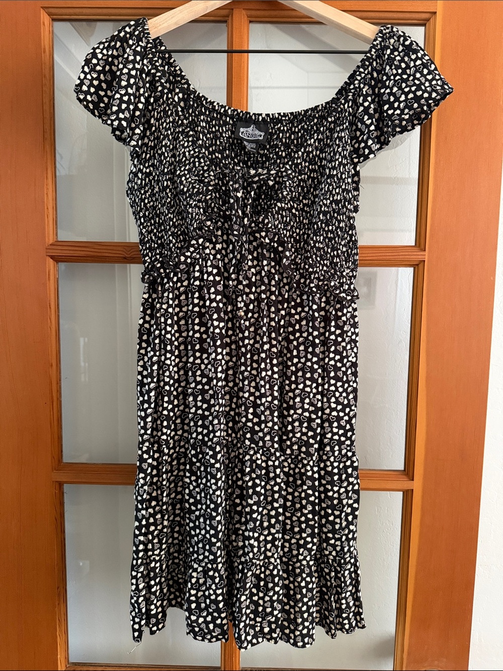 Angie Black Midi Dress with White Heart Print